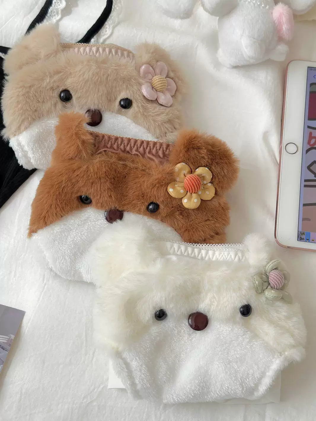 Japanese Cute Pink Plush Bear Embroidery No Steel Ring Bra Set