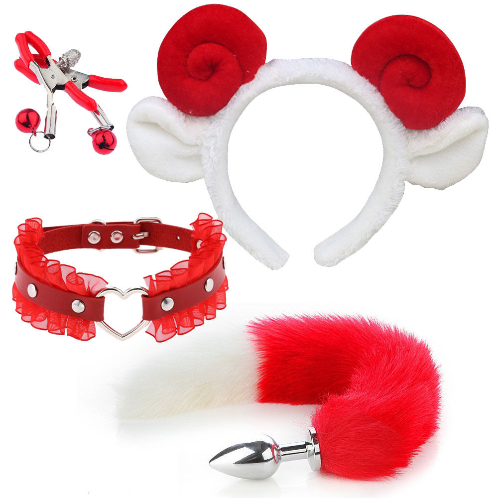 Red Anime Sexy Cow/Sheep Ear Headband Butt Plug Tail Set Sofyee Red Anime Sexy Cow/Sheep Ear Headband Butt Plug Tail Set Sofyee