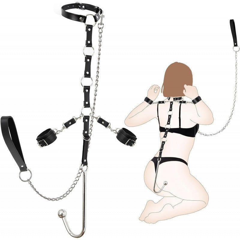 Sofyee BDSM Sexy Anti-Back Handcuff Collar With J-Shape Anal