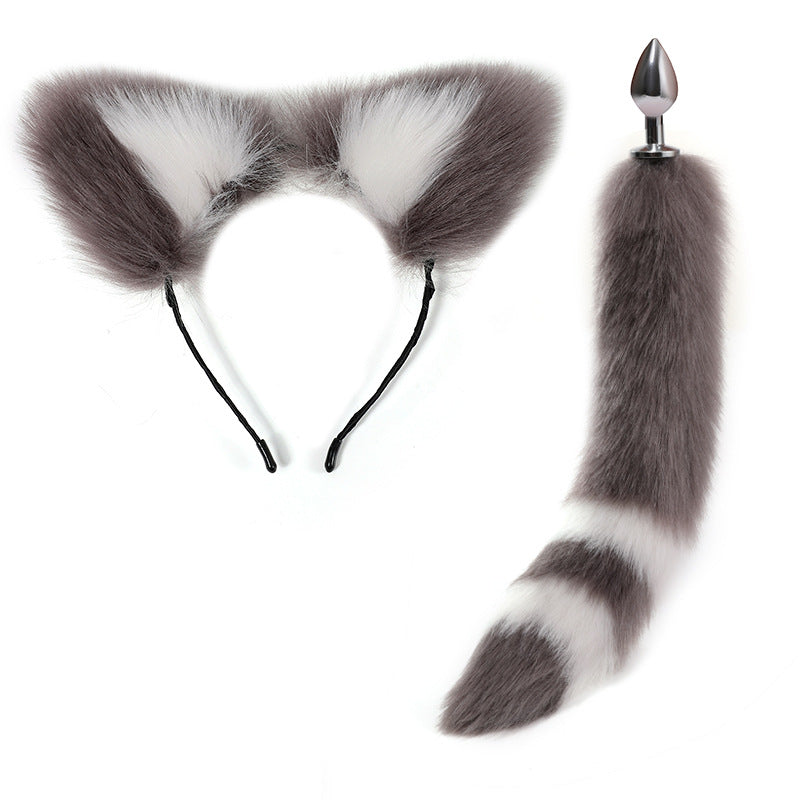 Black White Anime Sexy Cat Ear Headband Butt Plug Tail Set