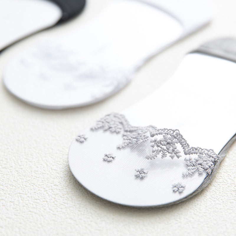 Kawaii japanische Spitzen-Lolita-Blumen-Zehensocken – 5 Paar Set