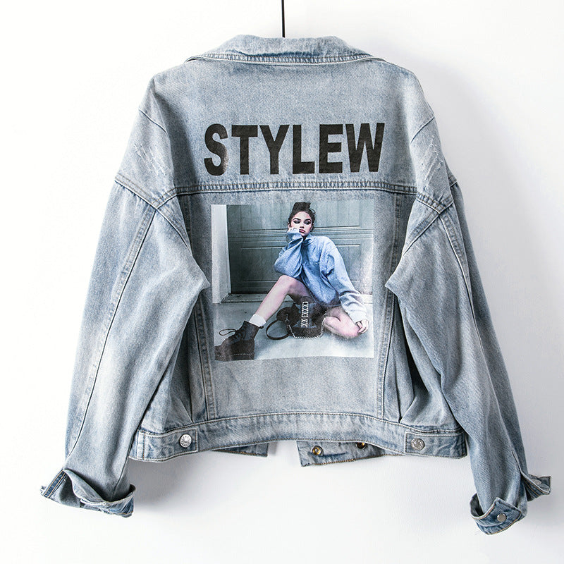 ヴィンテージプリントデニムブレザージャケット