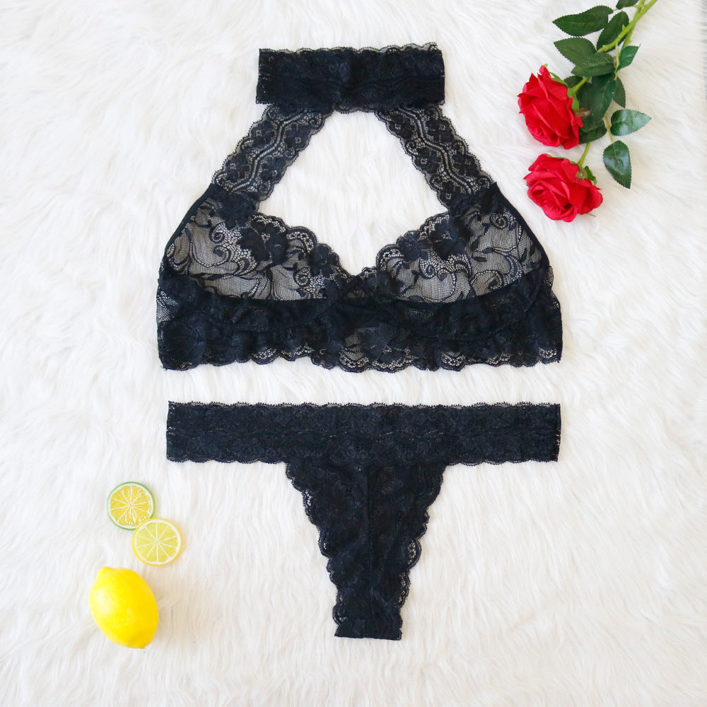 プラスサイズ セクシーなレース ディープV 中空 吊りネック セクシー スーツ 下着