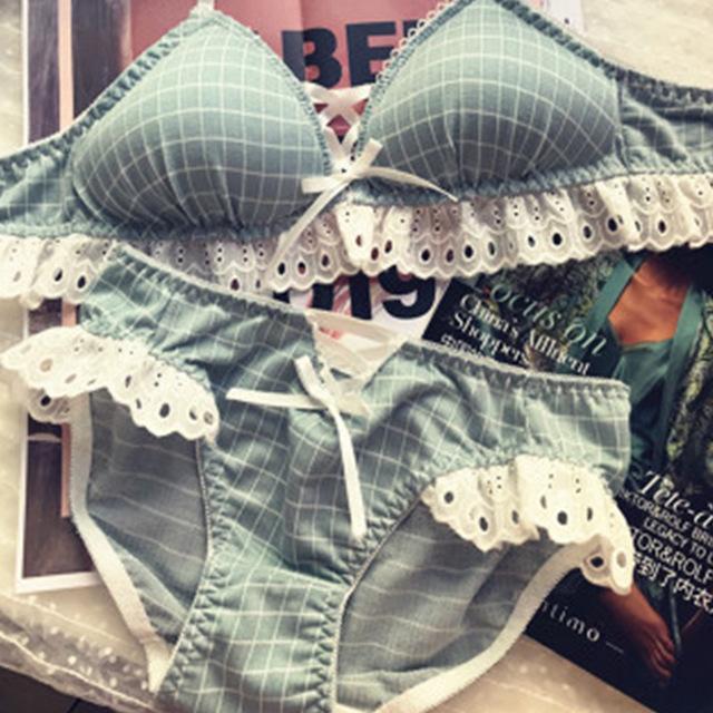 Japanese lattice lace-free bra set