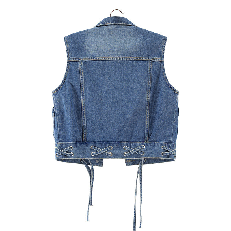 オールマッチタイデニムショートベストベストジャケット