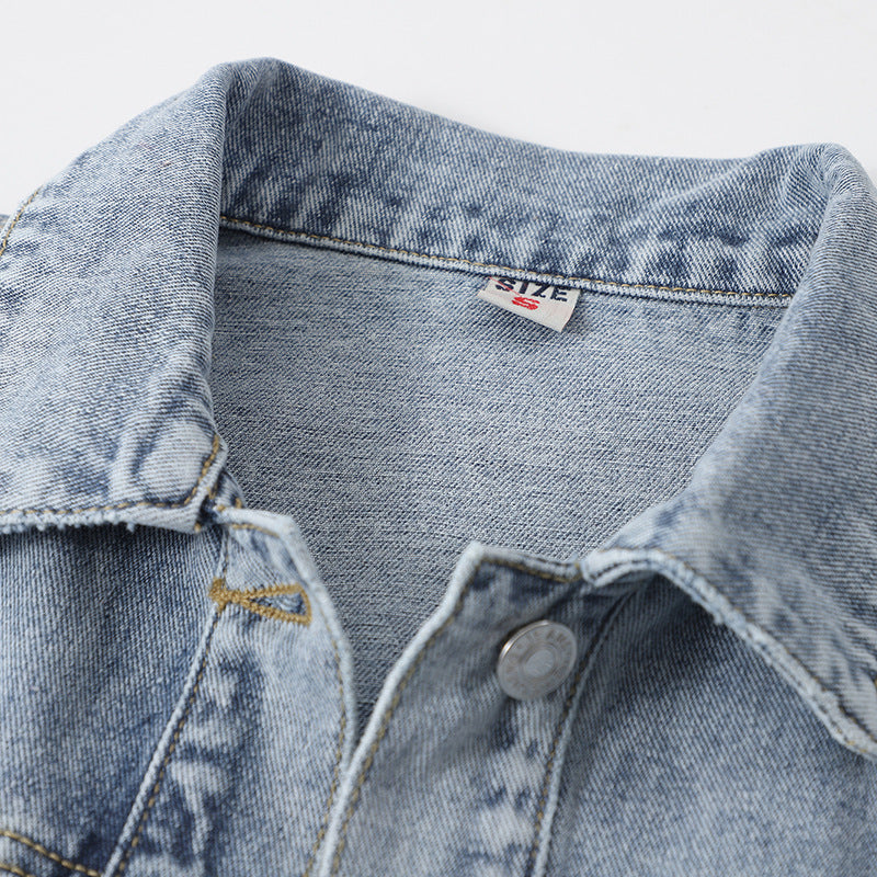 オールマッチ斜めポケットショートルーズ韓国ジャケットデニムジャケット