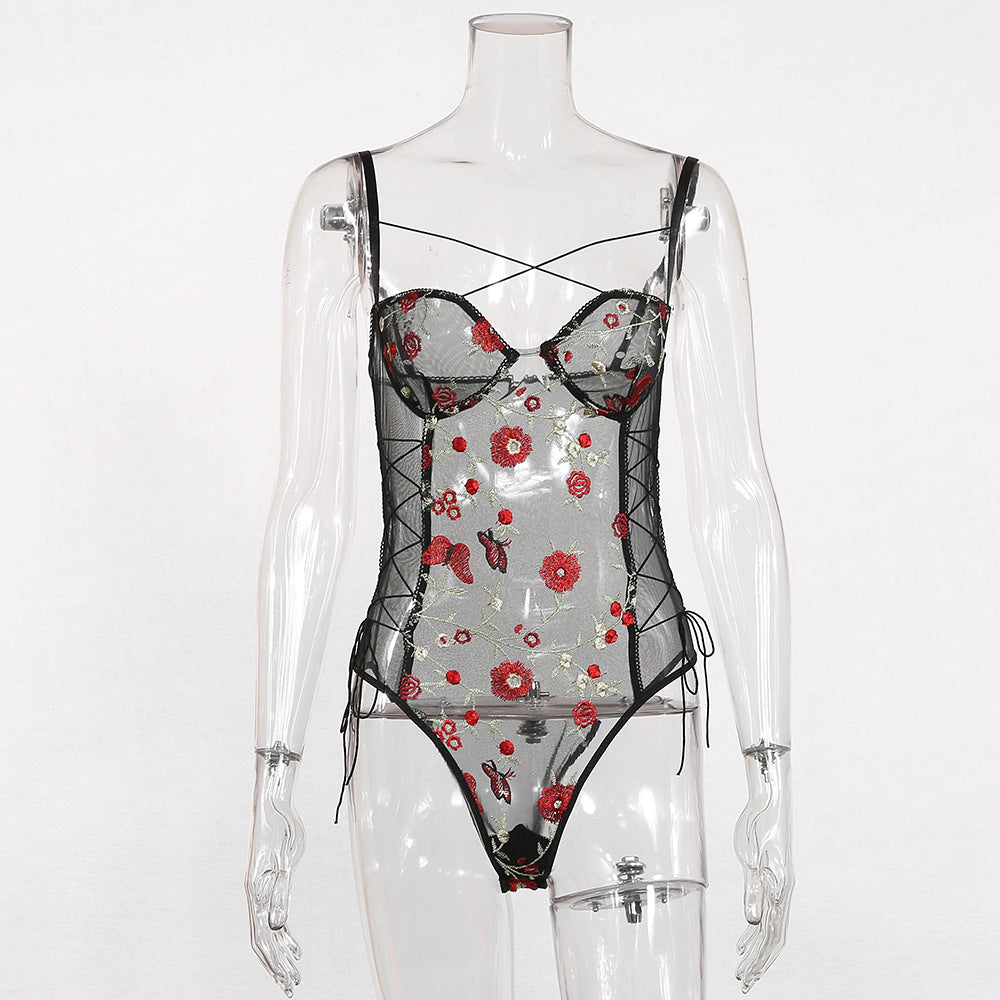 Romantischer, durchsichtiger Body mit blumiger Spitze