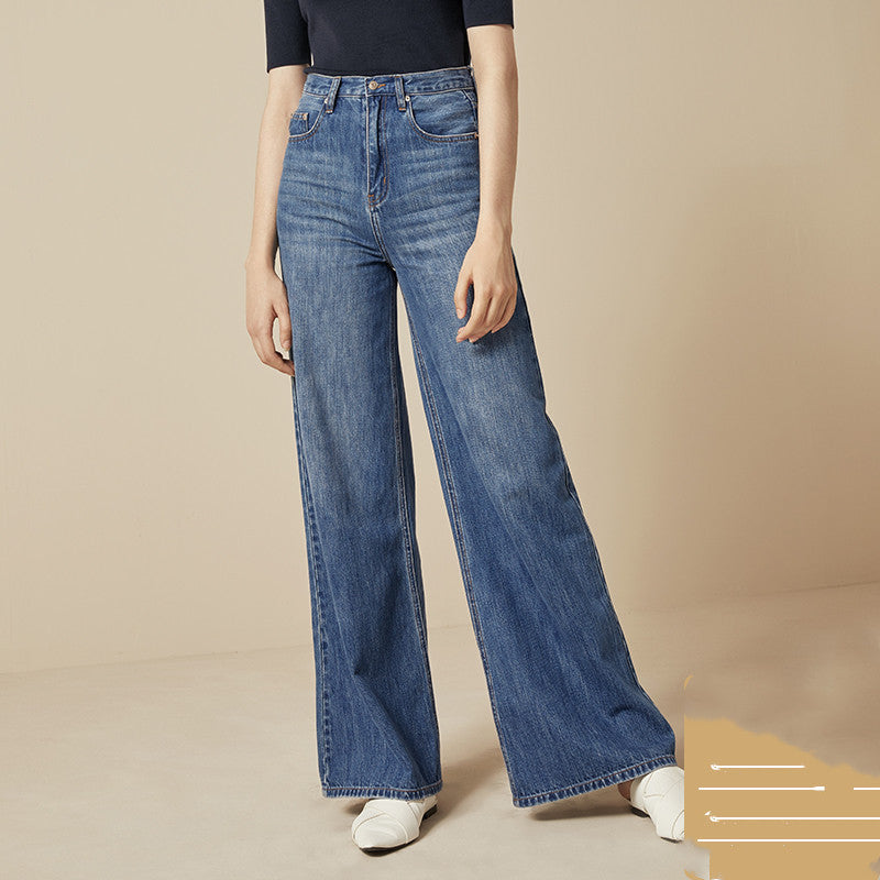 High-rise loose straight-leg wide-leg pants jeans