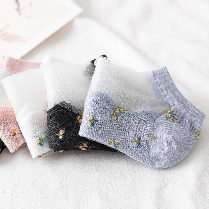Kawaii Japanese Lace Flower Socks - 5 Pairs Set