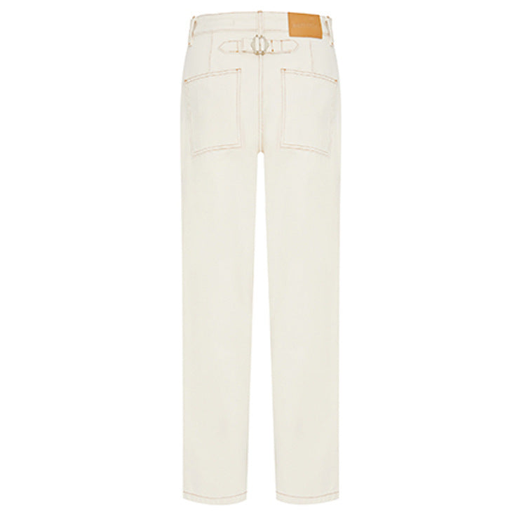 White denim straight leg pants