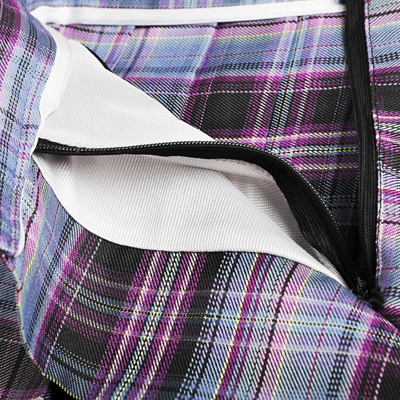 Girly gaming girl jk uniform skirt student pleated purple plaid high waist skirt