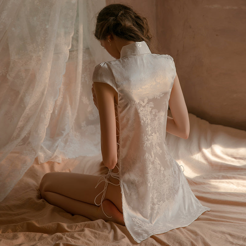 Anime Japanese Style Sexy Keyhole Lace Up Maid Dress Lingerie