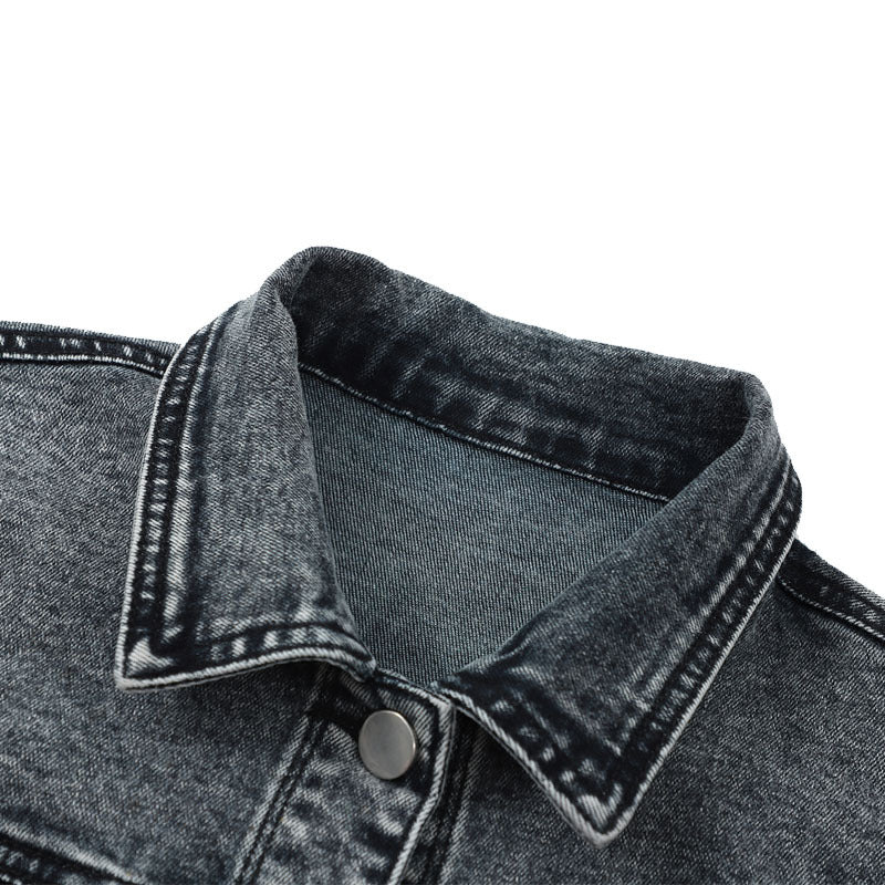 カジュアルデニムストレッチブラックオールマッチスリムコート