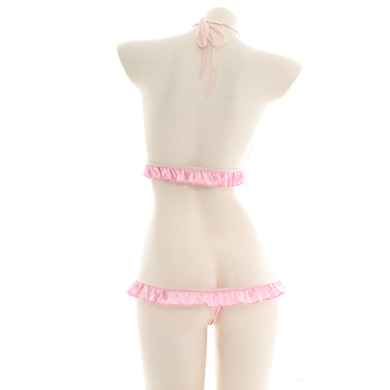 Sofyee ピンク エロティック ファン ホルターネック セクシー ランジェリー