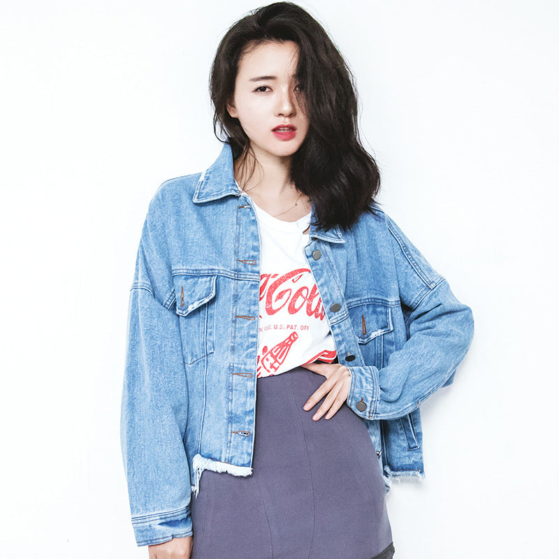 Asymmetrical Hem Button Down Pocket Denim Jacket