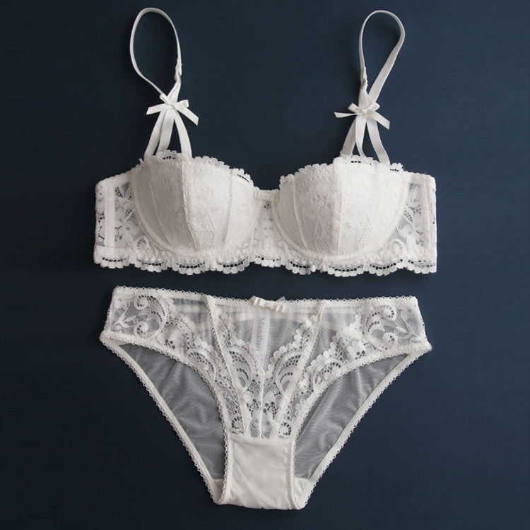 Infinite Lace Eyelash-Trimmed Soft-cup Bow-tied Demi Bra - sofyee