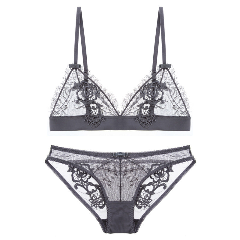 Sheer Mesh Lace Floral Embroidered Bra & Panty Sets