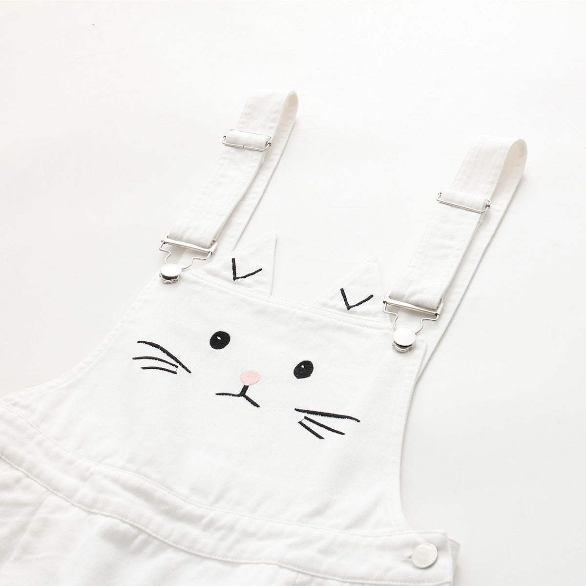 Kawaii Japanese cute cat ear embroidery strap straight denim skirt