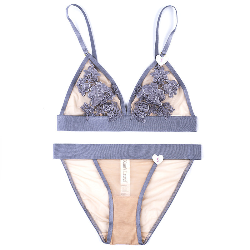 Sheer Mesh Lace Floral Embroidered Bra & Panty Sets