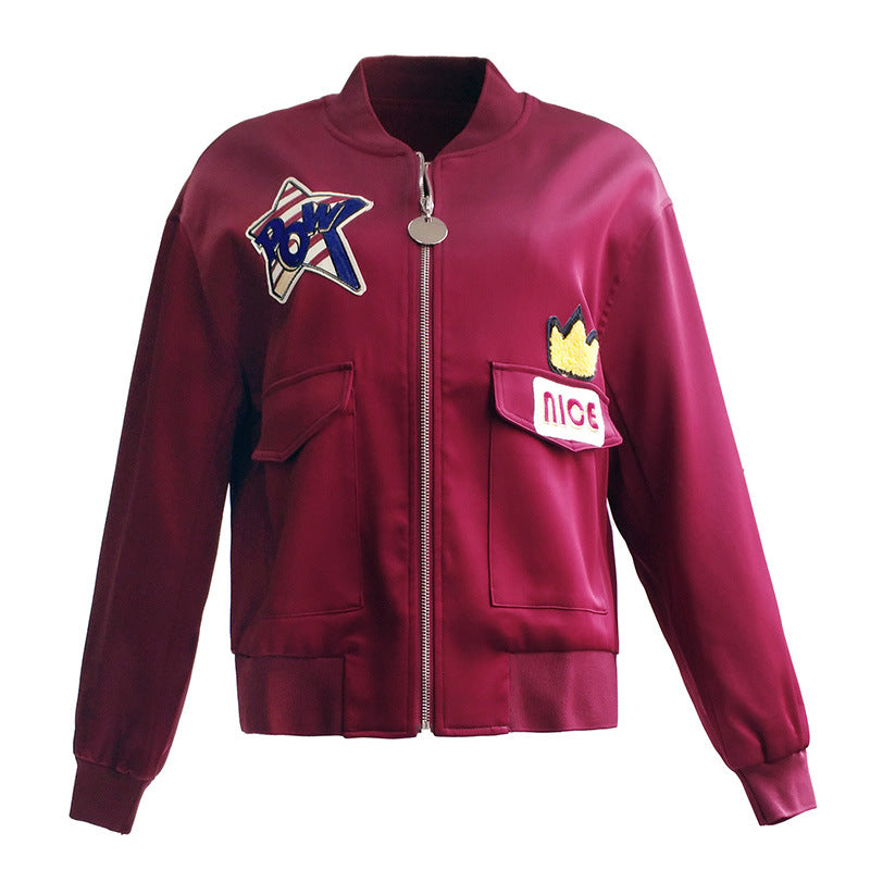 Lost In The Red Wine Star Embroided Baseball Jacket