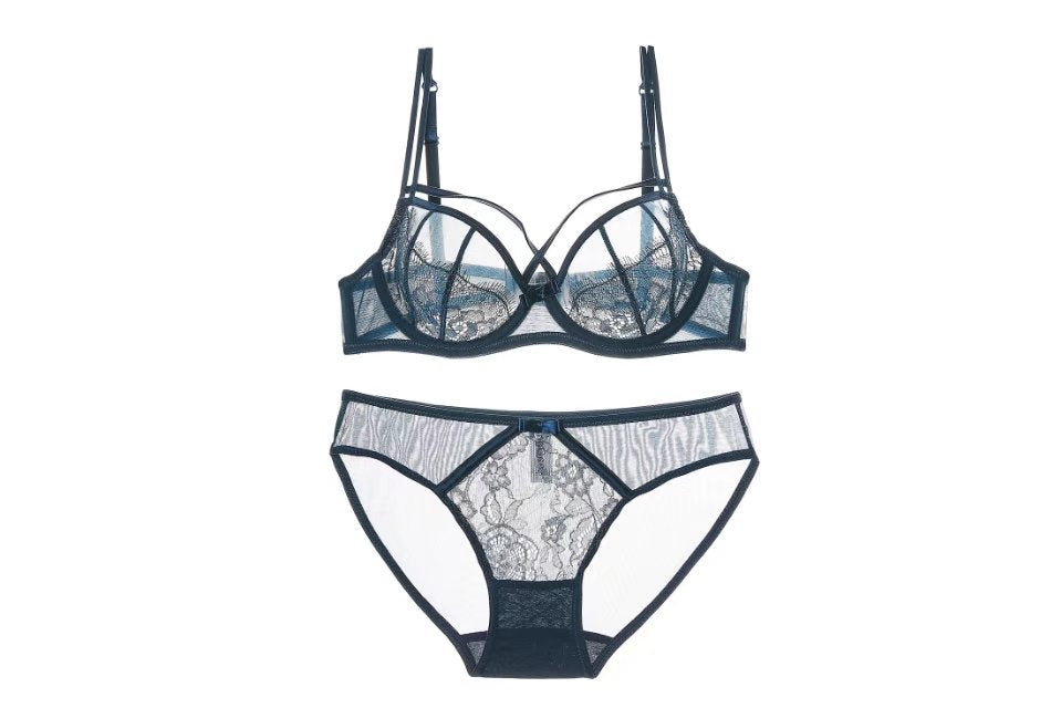 Summer Ice Cream Lace Strappy Underwire Sheer Mesh See Through Bra Set