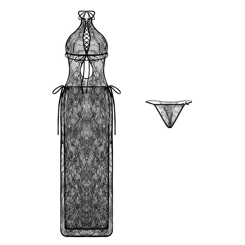 Sexy Nachthemd-Set mit Neckholder und durchsichtigem Strapshalter