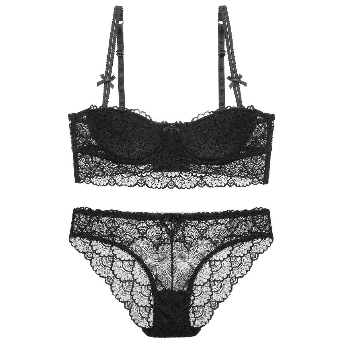 Lovely See Through Mesh Underwire Bra & Panty Set
