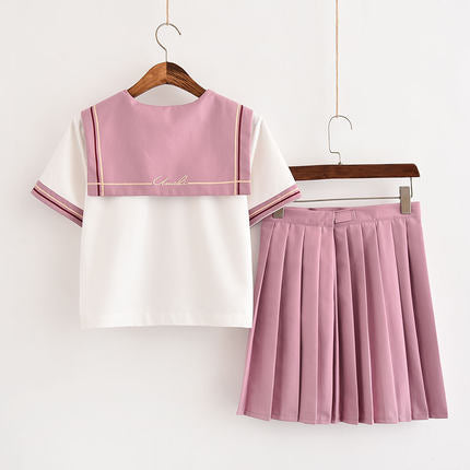 Bow Tie Pink Japanese School Girl Uniform Sailor Moon Shirt Skirt Set