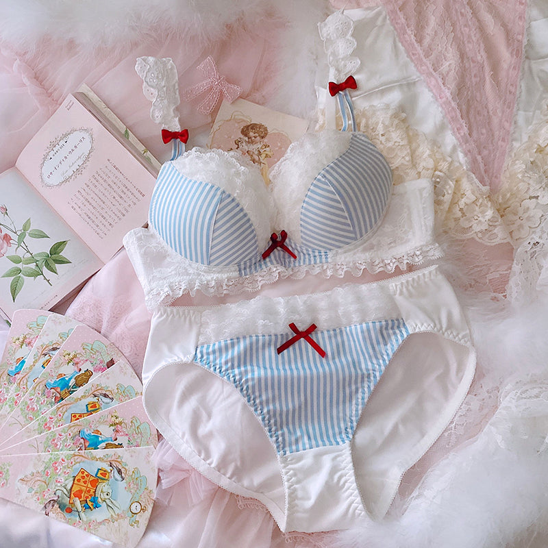 Japanese Girl Cute Sexy Blue Striped Cake Lace Plus Size Bra Set Sofyee Japanese Girl Cute Sexy Blue Striped Cake Lace Plus Size Bra Set Sofyee