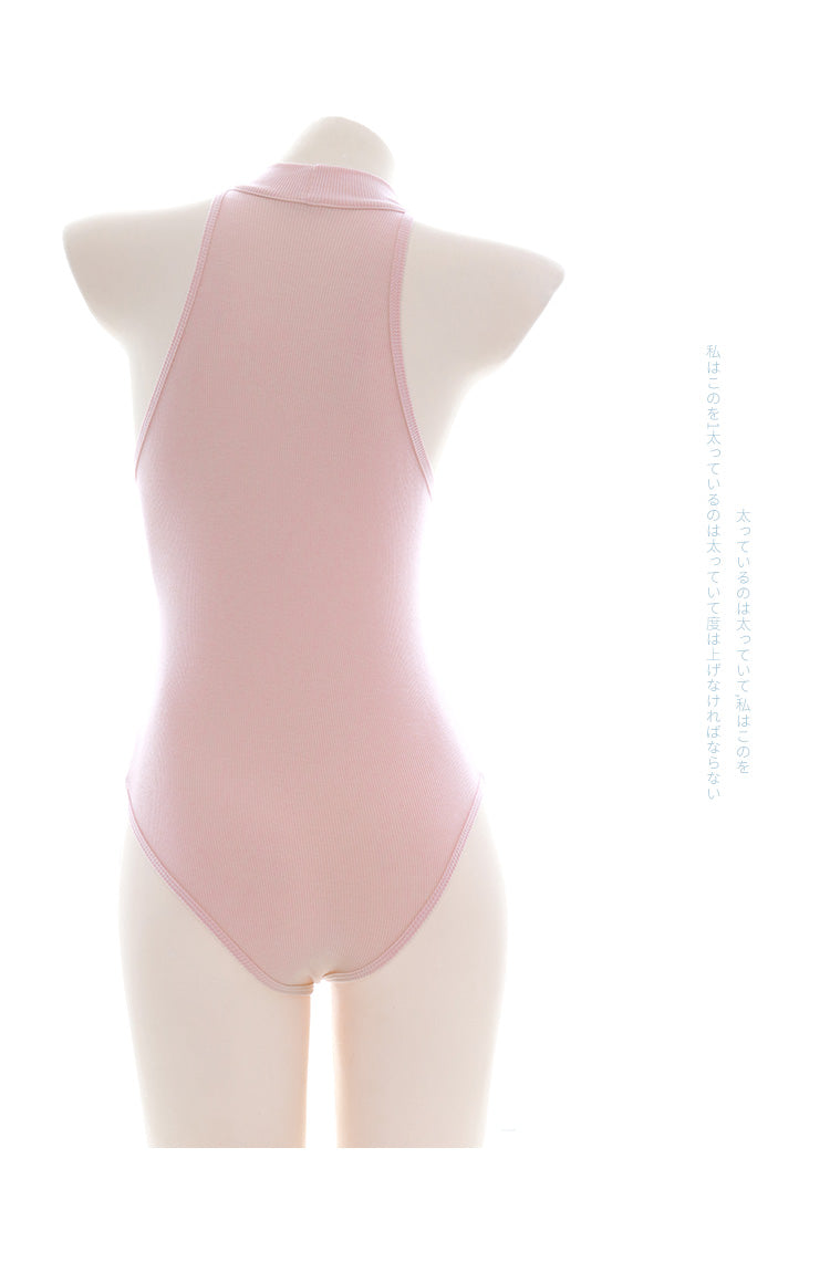 Sexy Anime School Swimsuit-High Neck Pink