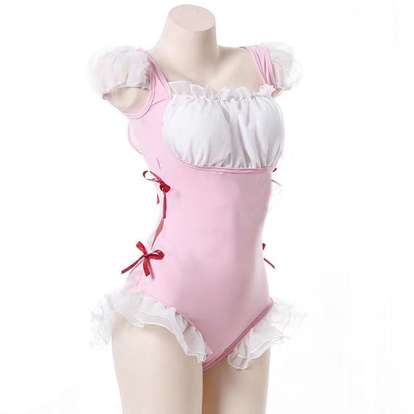 Pink Anime Kawaii Japanese Choker Apron Maid Set