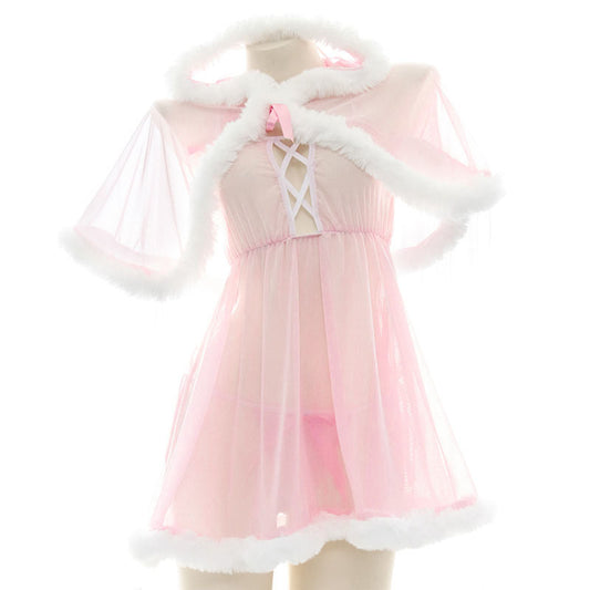 Japanese Cardigans Sexy Pink Nighties - Ruffle Sheer Transparent Babydoll
