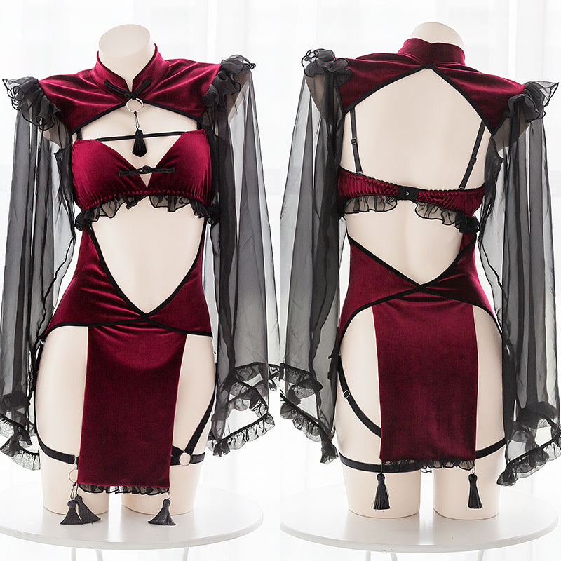 Hollow sexy cheongsam halter dress sexy lingerie set Sofyee Hollow sexy cheongsam halter dress sexy lingerie set Sofyee