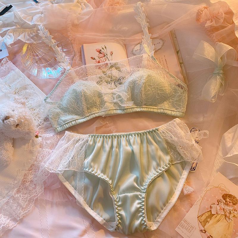 Japanese sexy lace branch tube top style no steel ring bra set