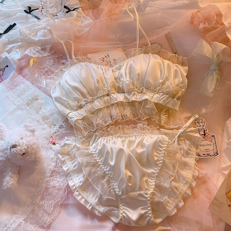 Sexy BH-Set ohne Stahlring für japanische Mädchen im Retro-Palast-Stil mit Blumenspitze