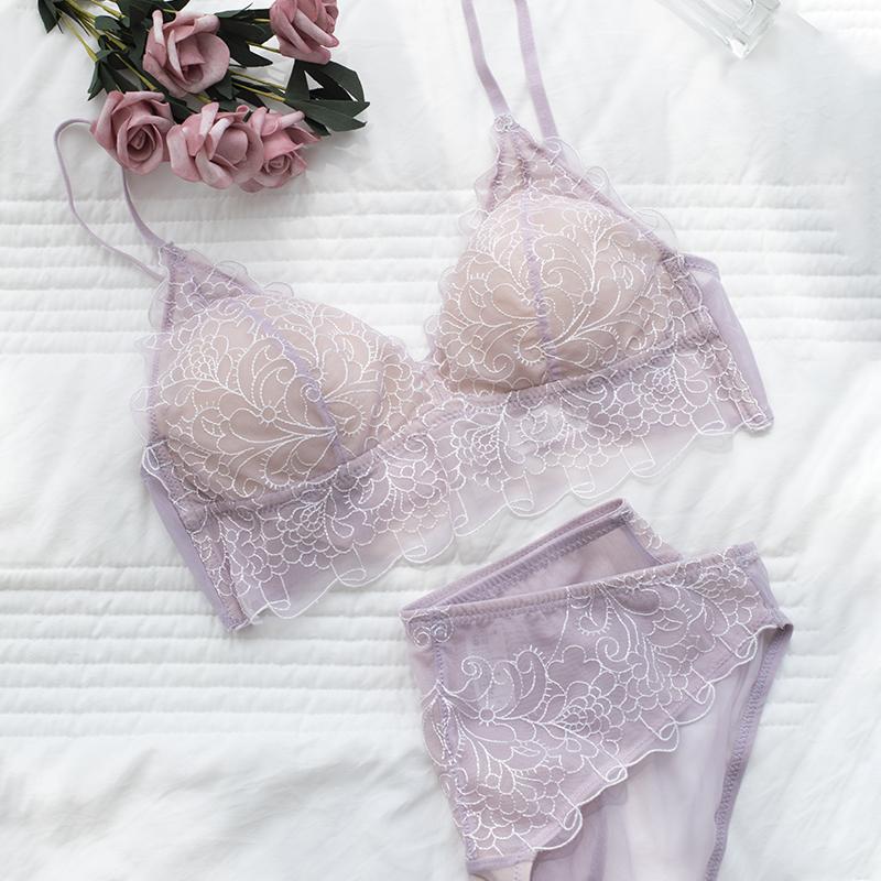 bralette French lace ins wind no steel ring beautiful back bra set