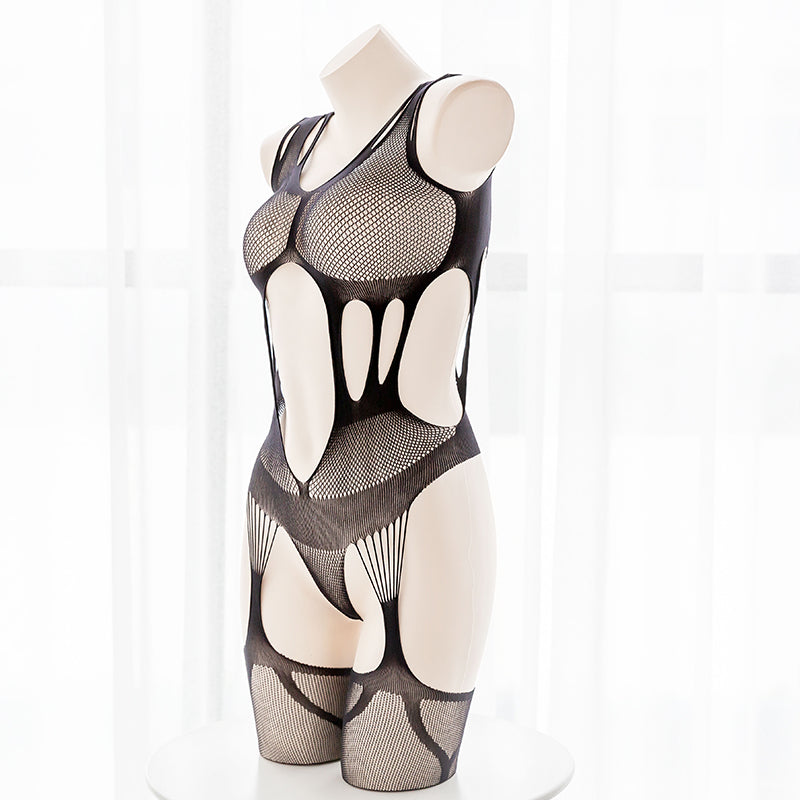Open Black Sheer Seductive Bondage Fishnet Body Stocking