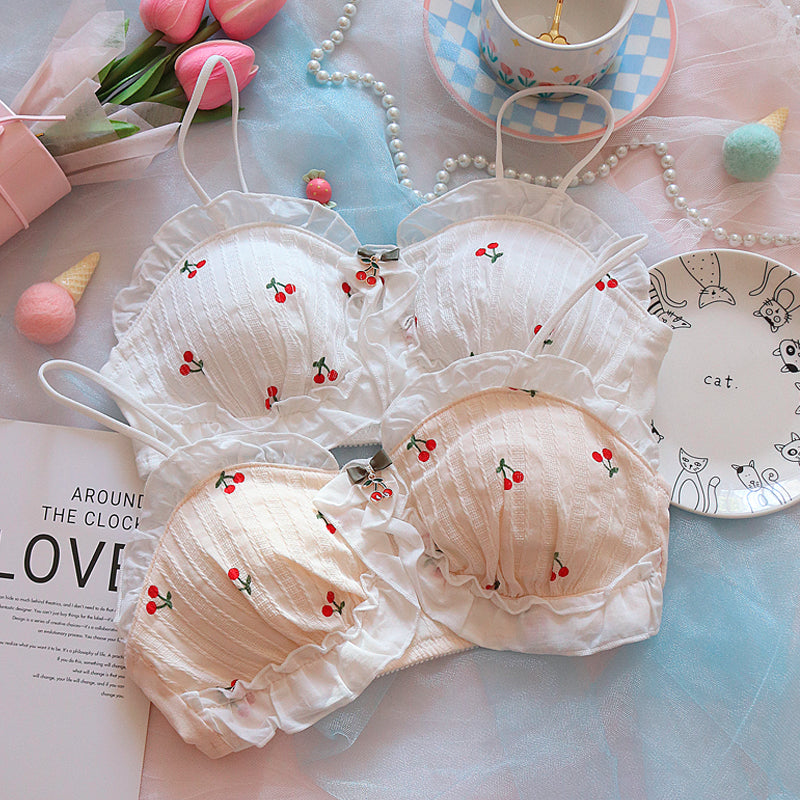 Pink Ruffle Pastel Lover Cute Cherry Baby Bralette Set