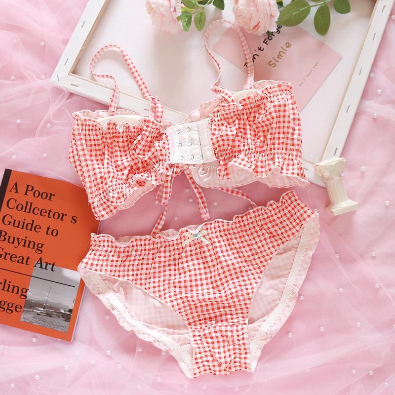 Japanese sweet and cute retro princess drawstring bow no steel ring tube top bra set