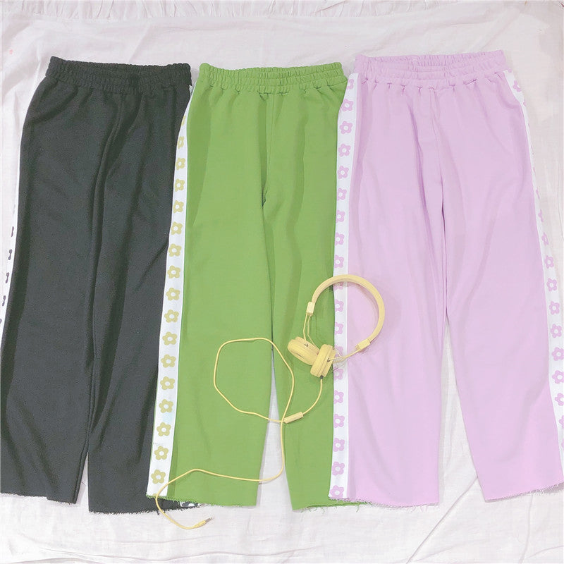 Harajuku Kawaii Line Of Flowers Pastel Pants