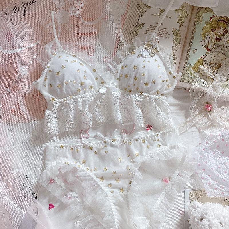 Star Lace Ruffle Triangle Cup Bra Set
