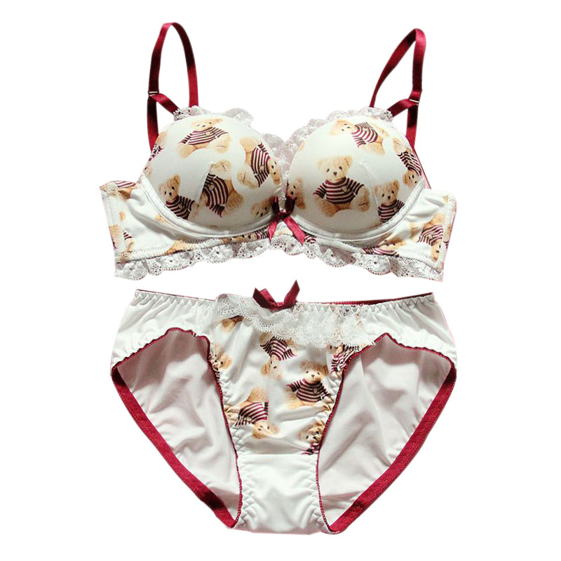 Japanisches süßes weiches Mädchen Loli kleine Brüste sammeln Teddybär-Obermaterial dünnes und dickes Bügel-BH-Set