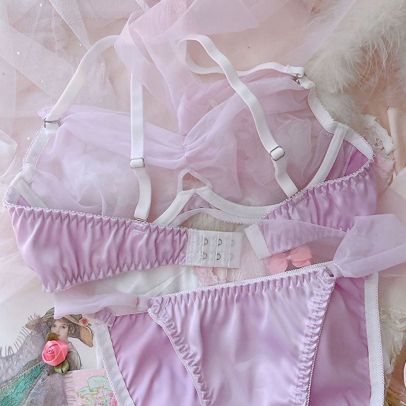 Sheer Bow Japanese Cute Sweetie Bra Set
