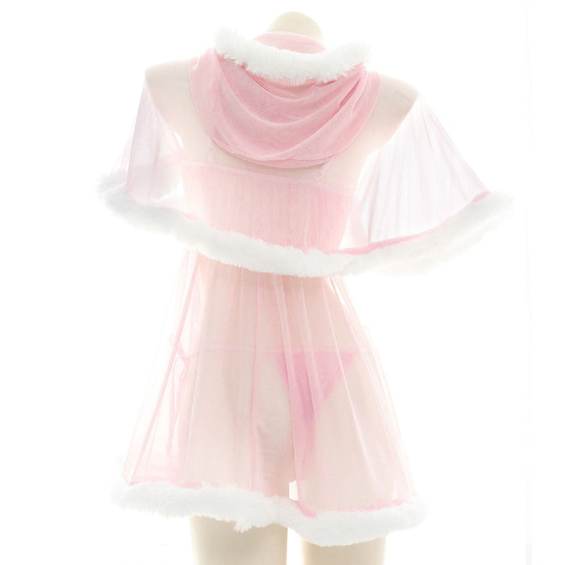 Japanische Strickjacken Sexy rosa Nachthemden – Rüschen-transparentes Babydoll