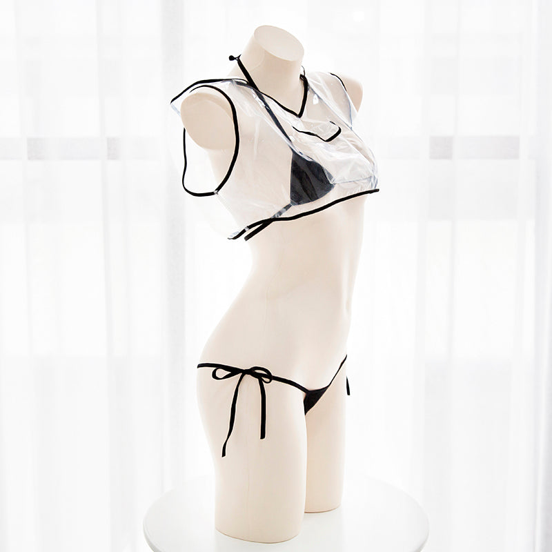 Sheer short sweater hooded pocket short T-shirt