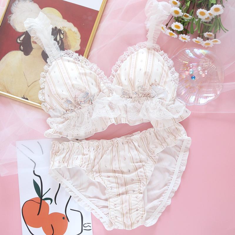 Sweet Japanese Girl Retro Lolita Loli Underwear Without Steel Ring Triangle Cup Set