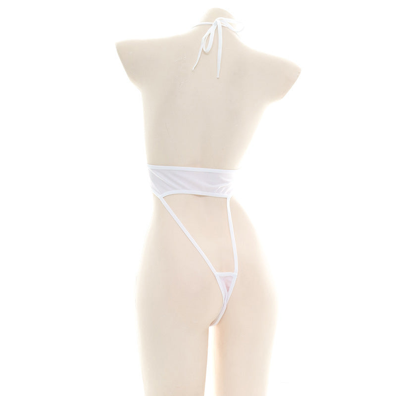 Sofyee セクシーなレースアップ ホワイト メッシュ オープンバック ボディスーツ