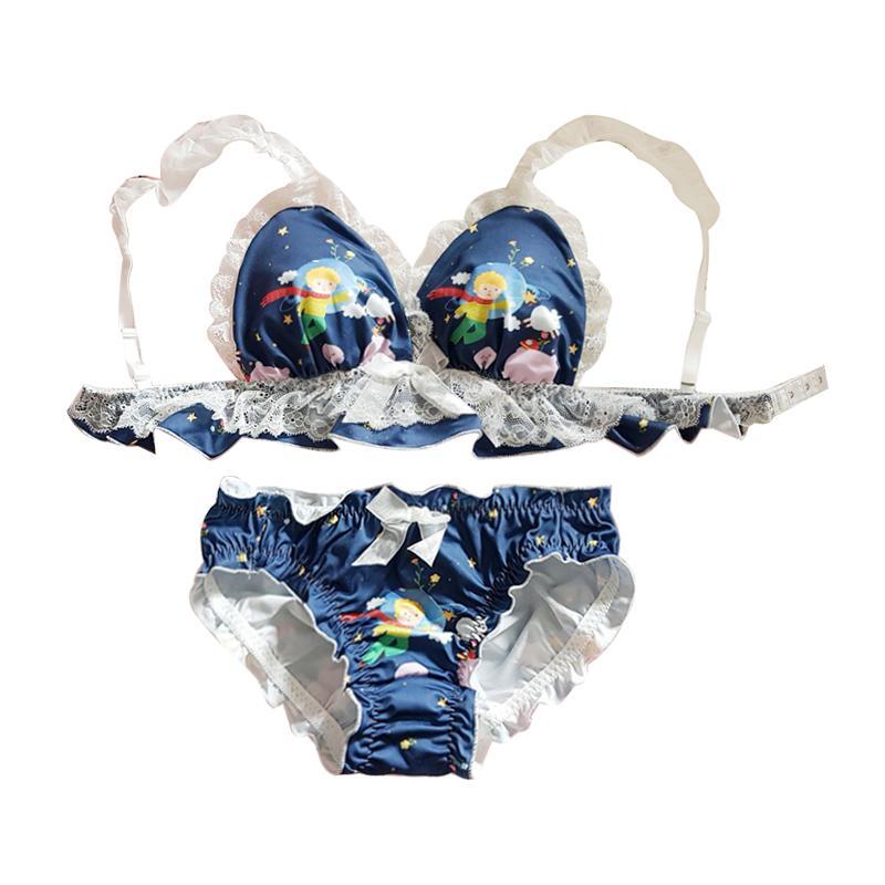 Japanese soft sister girl literary little prince cute Lolita no steel ring bra set
