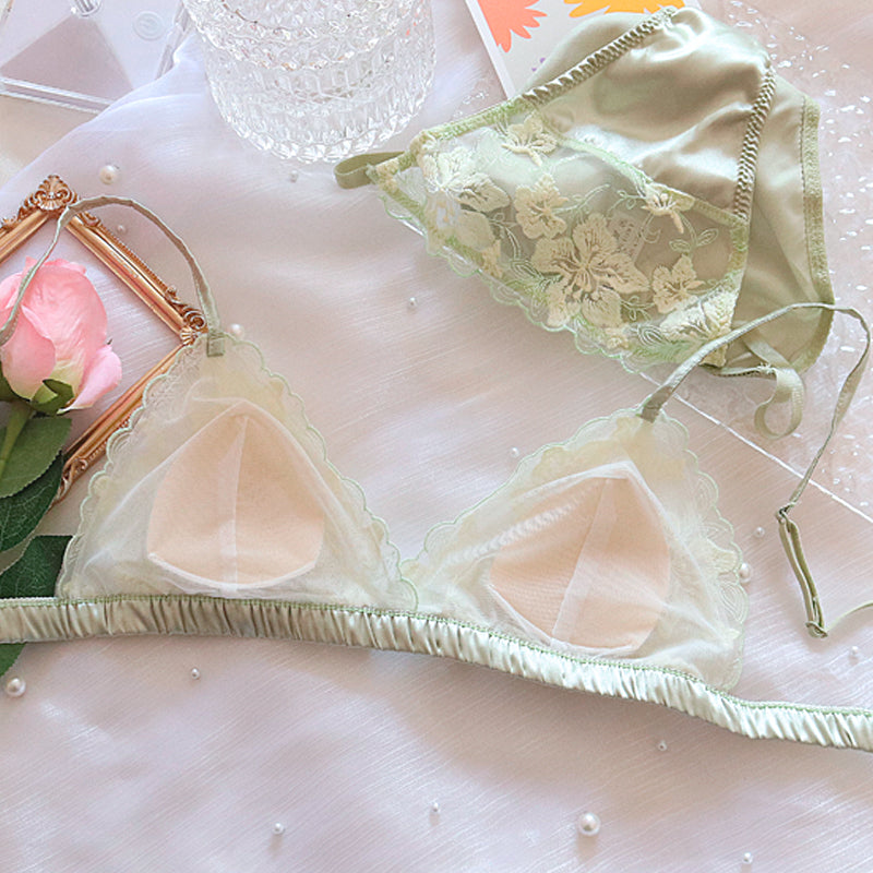 Sweet Sheer Embroidered Lover Cute Flower Baby Bralette Set