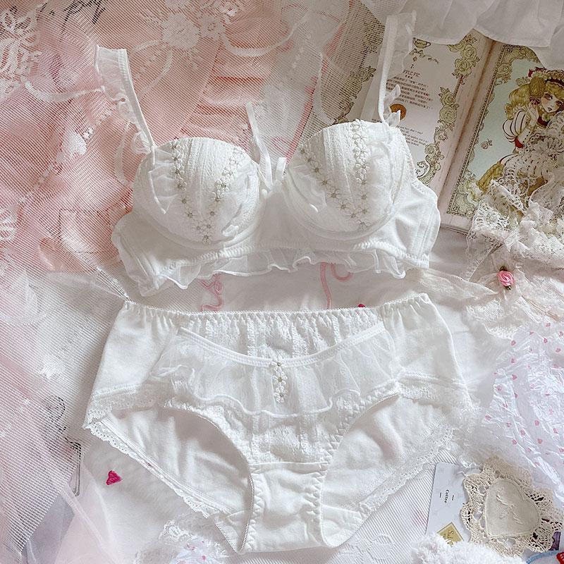 Japanisches süßes, weiches Mädchen-Unterwäscheset mit süßem Lotusblatt und Gänseblümchen ohne Stahlring